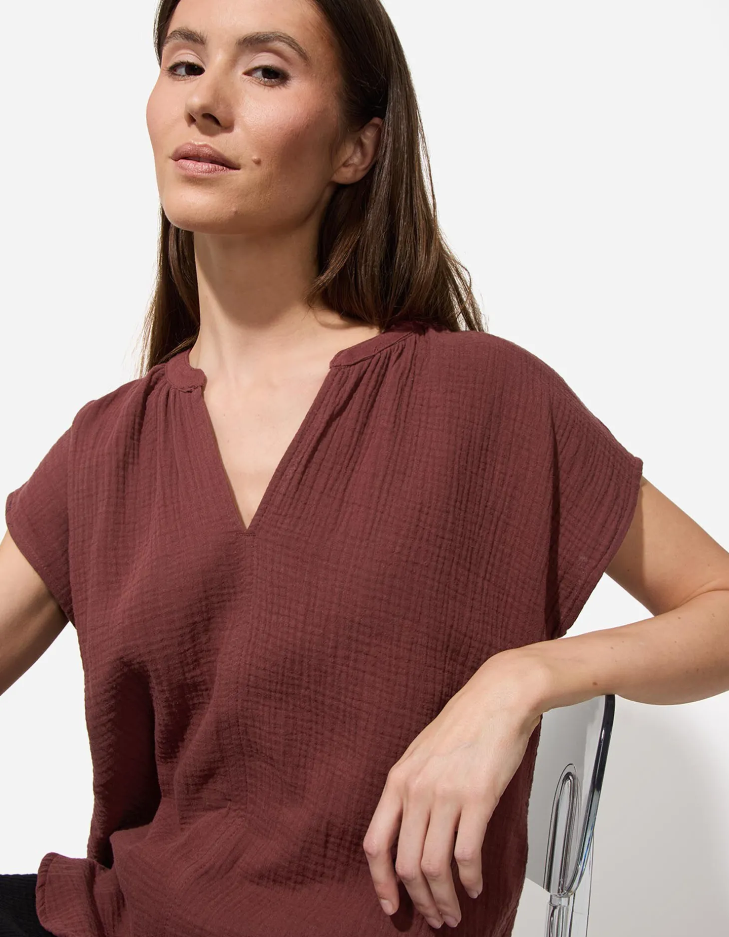 Blouse - Mousseline - donkerbruin