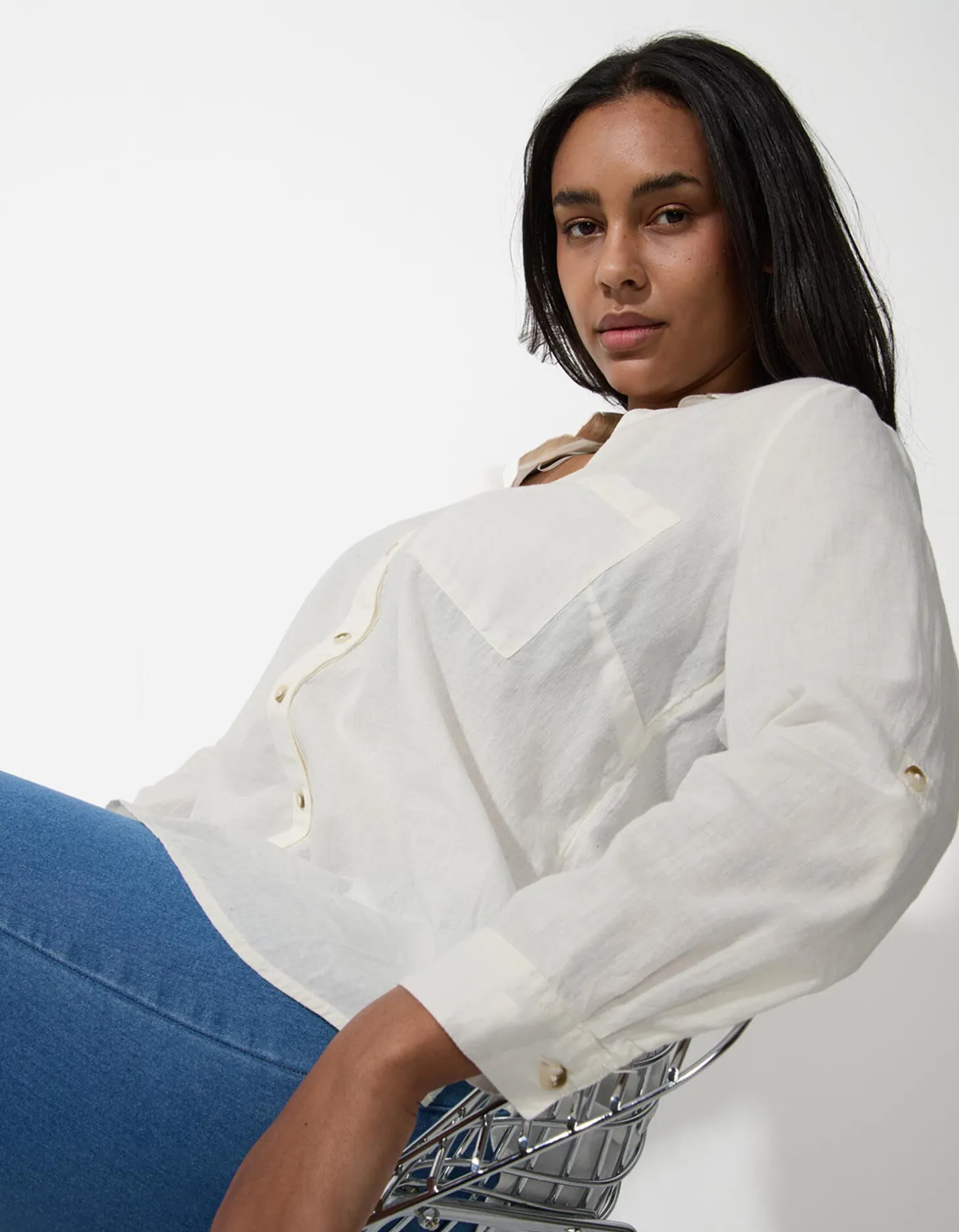 Blouse - Overhemd kraag - wit