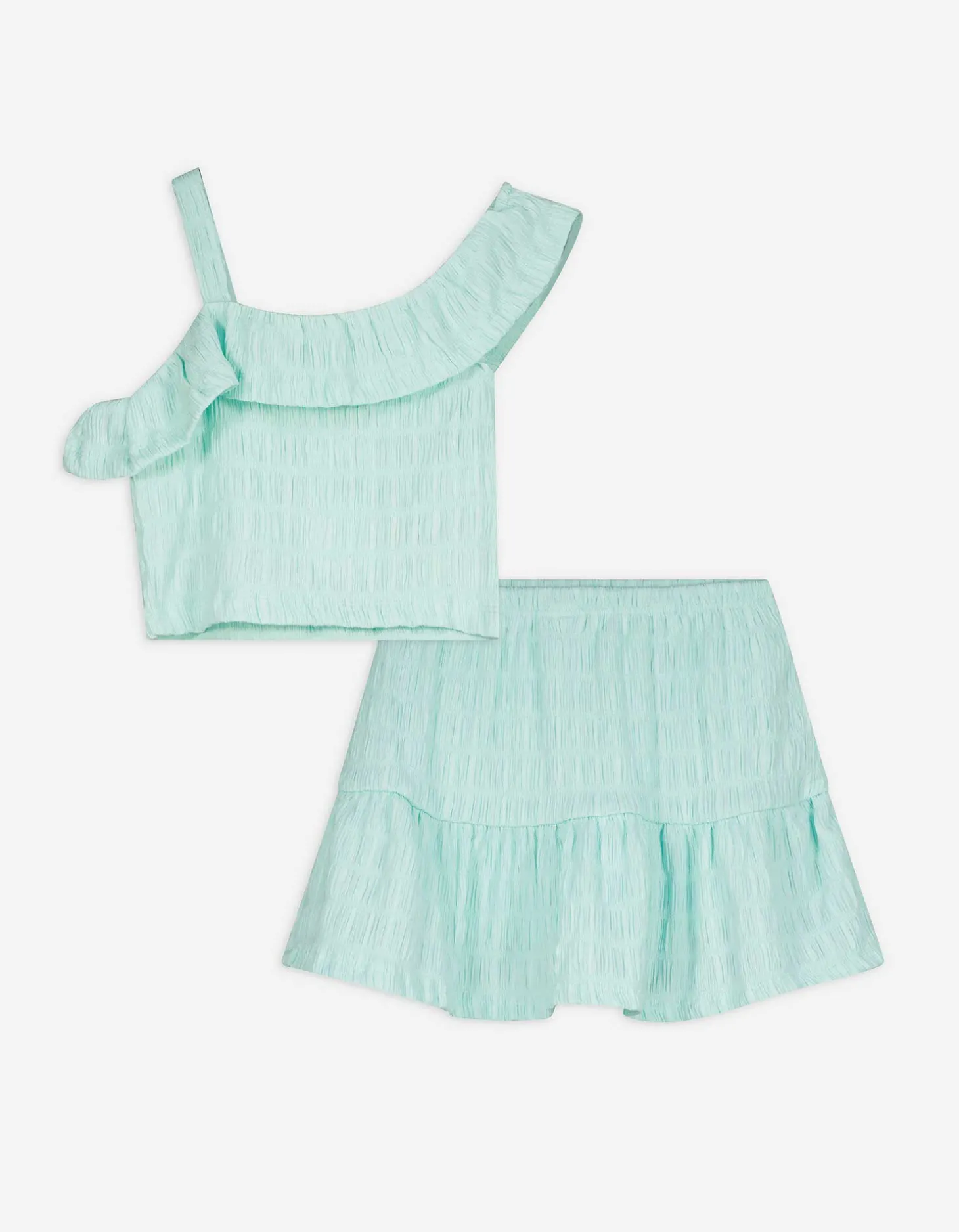 Blouse en rok set - Volants - turkoois