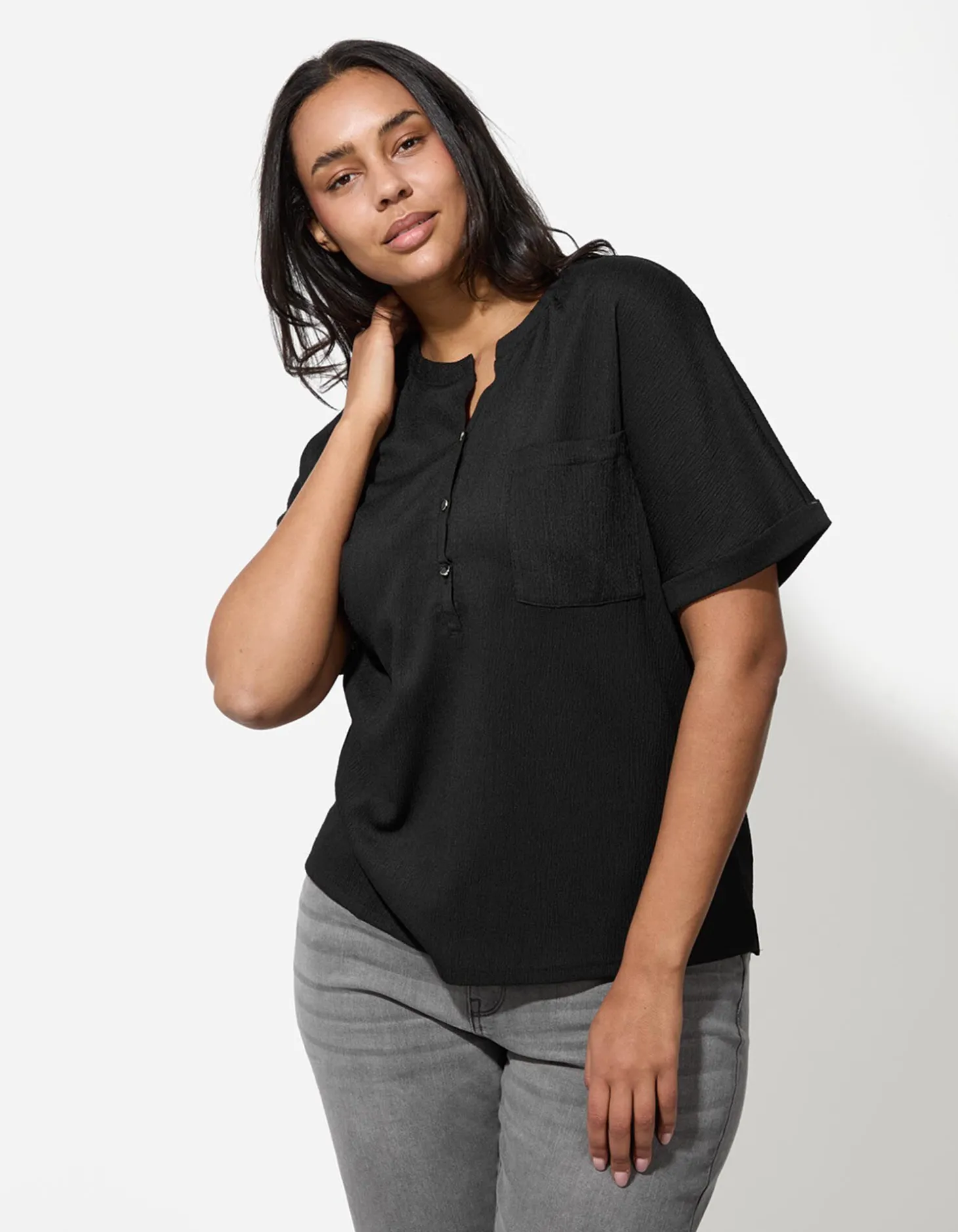 Blouseshirt - Effen - zwart