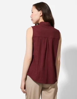 blousetop - Linnenlook - donkerrood