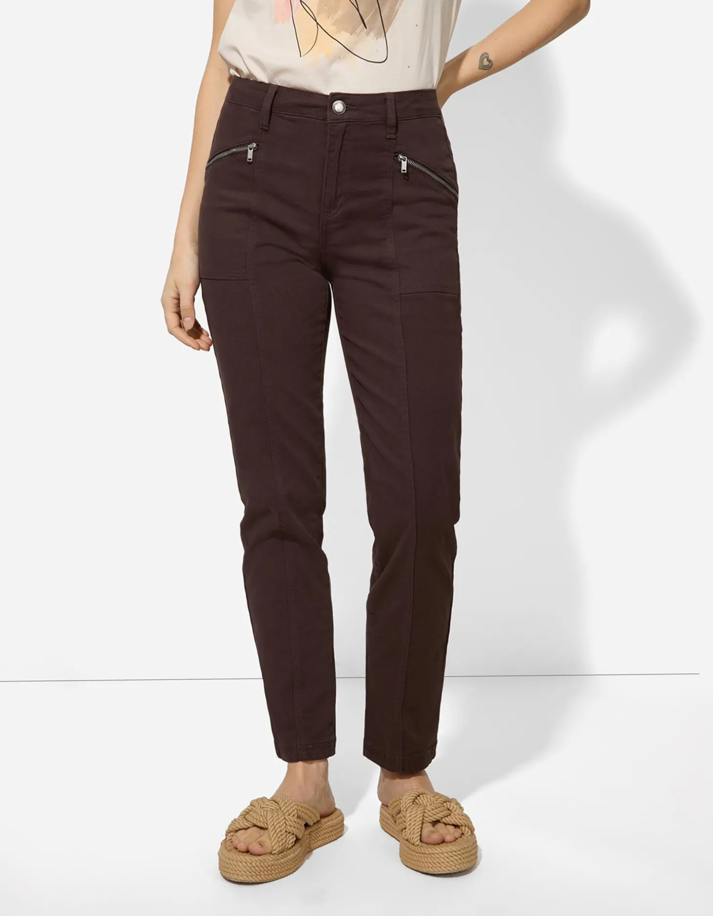 Broek - Effen - donkerbruin