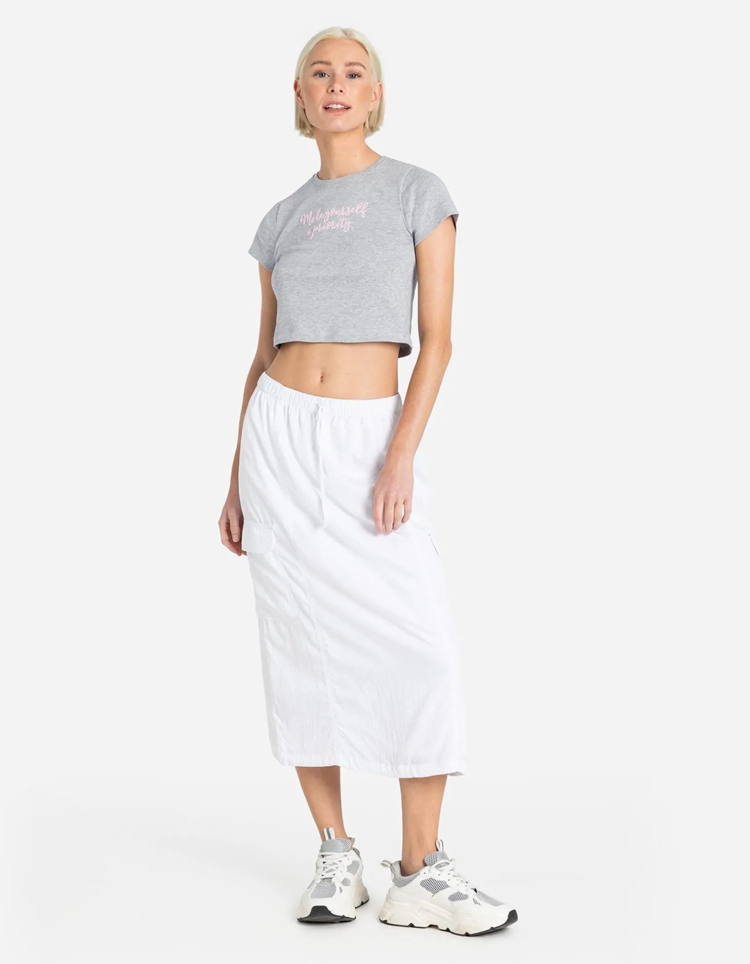 Cropped shirt - Borduursels - grijs