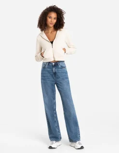 Cropped sweatjack - Capuchon met tunnelkoord - wit