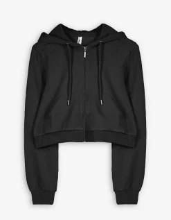 Cropped sweatjack - Capuchon met tunnelkoord - zwart