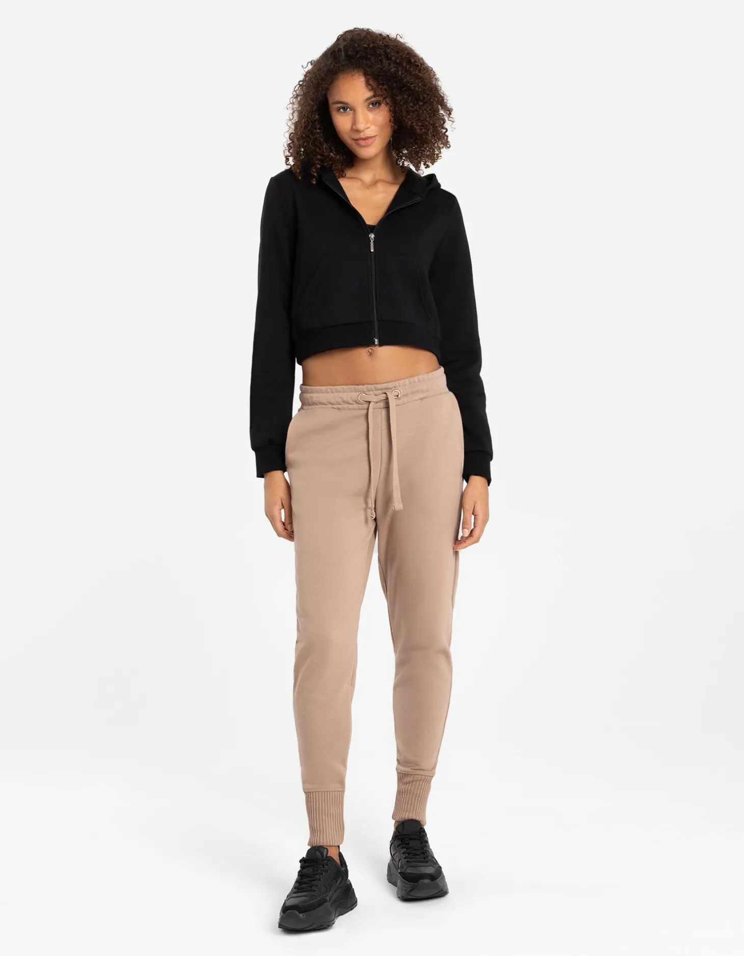 Cropped sweatjack - Capuchon met tunnelkoord - zwart