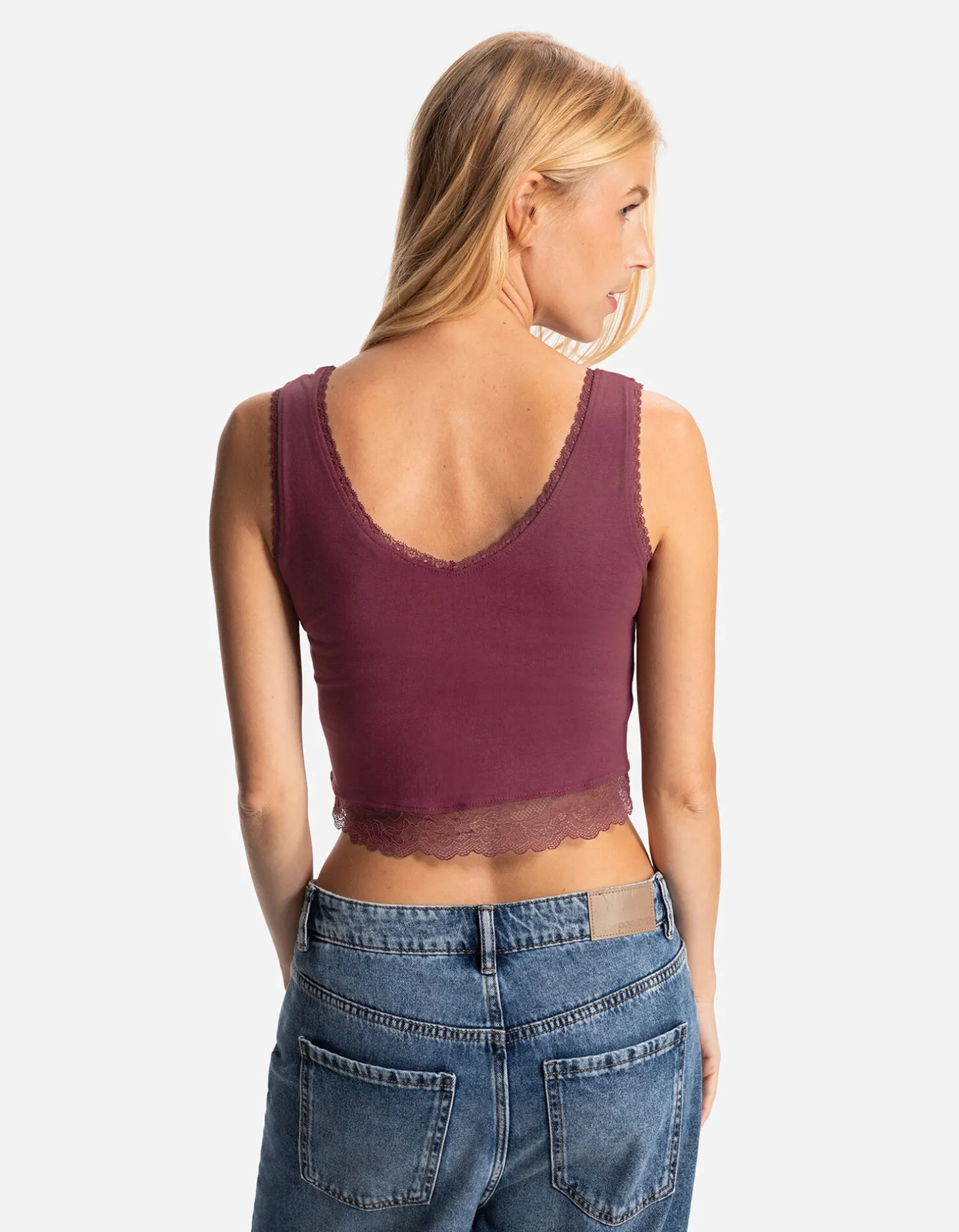 Cropped top - Met kant - donkerrood