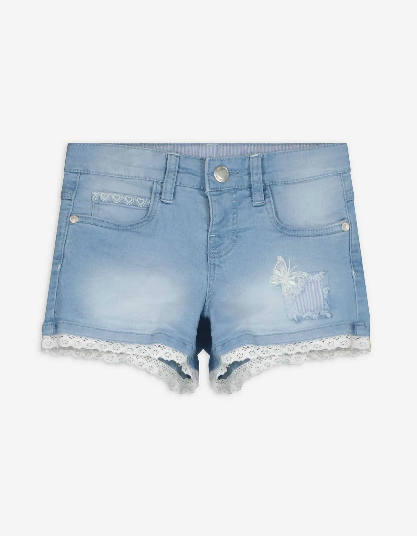 Denim short - Borduursels - lichtblauw