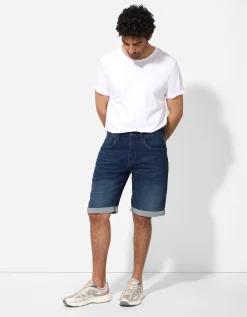Denim short - Vaste pijpomslag - donkerblauw