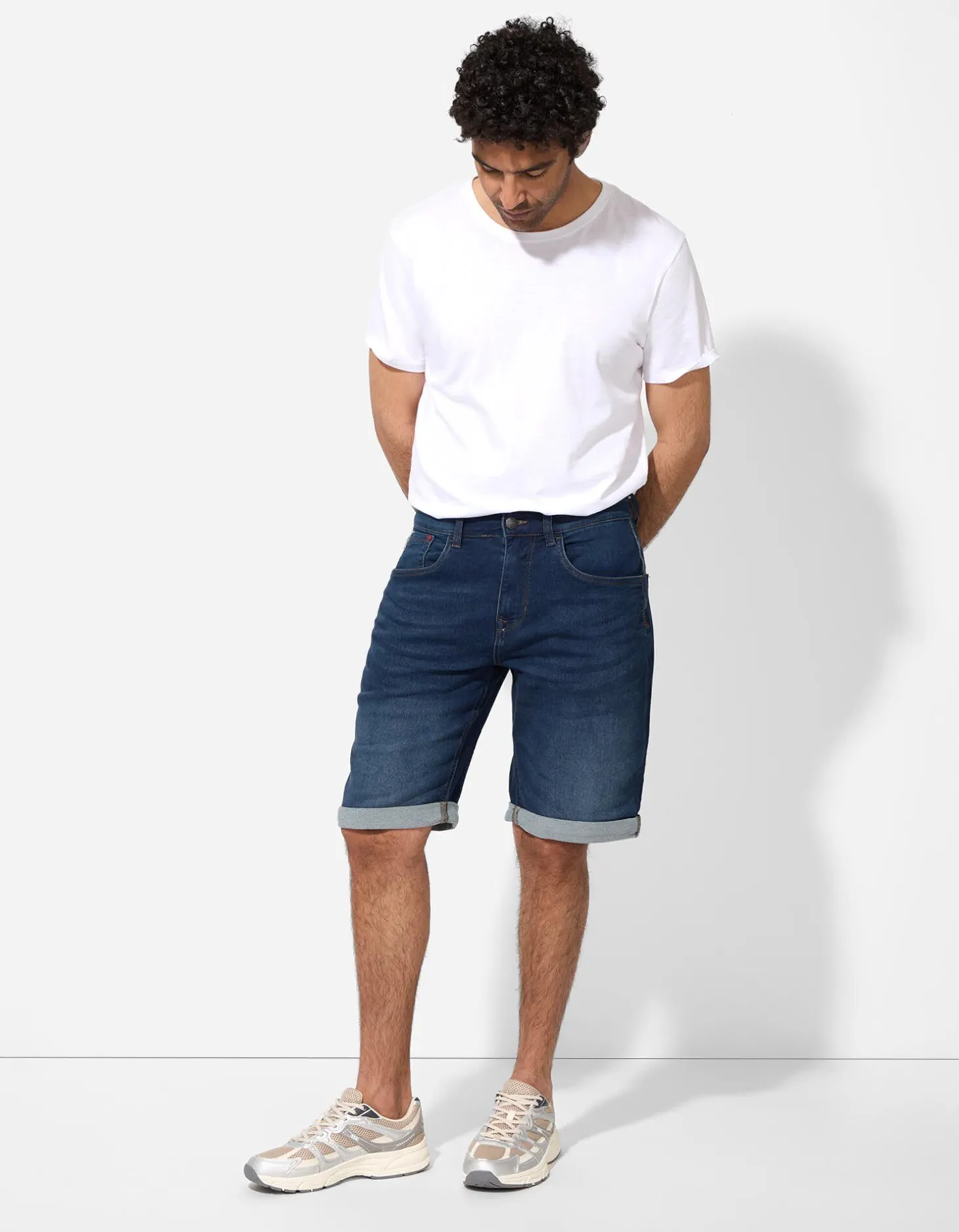 Denim short - Vaste pijpomslag - donkerblauw