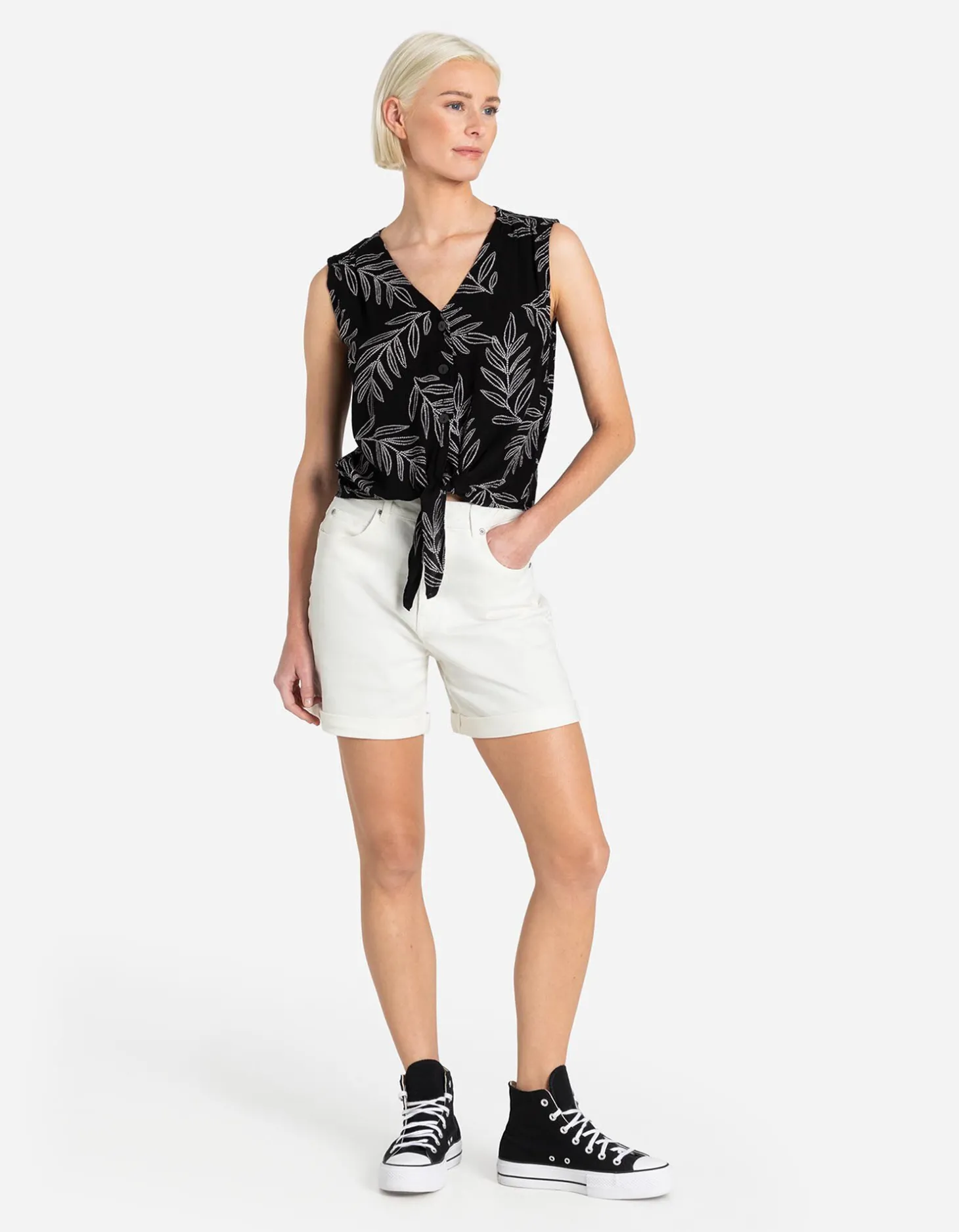 Denim short - Vaste pijpomslag - wit