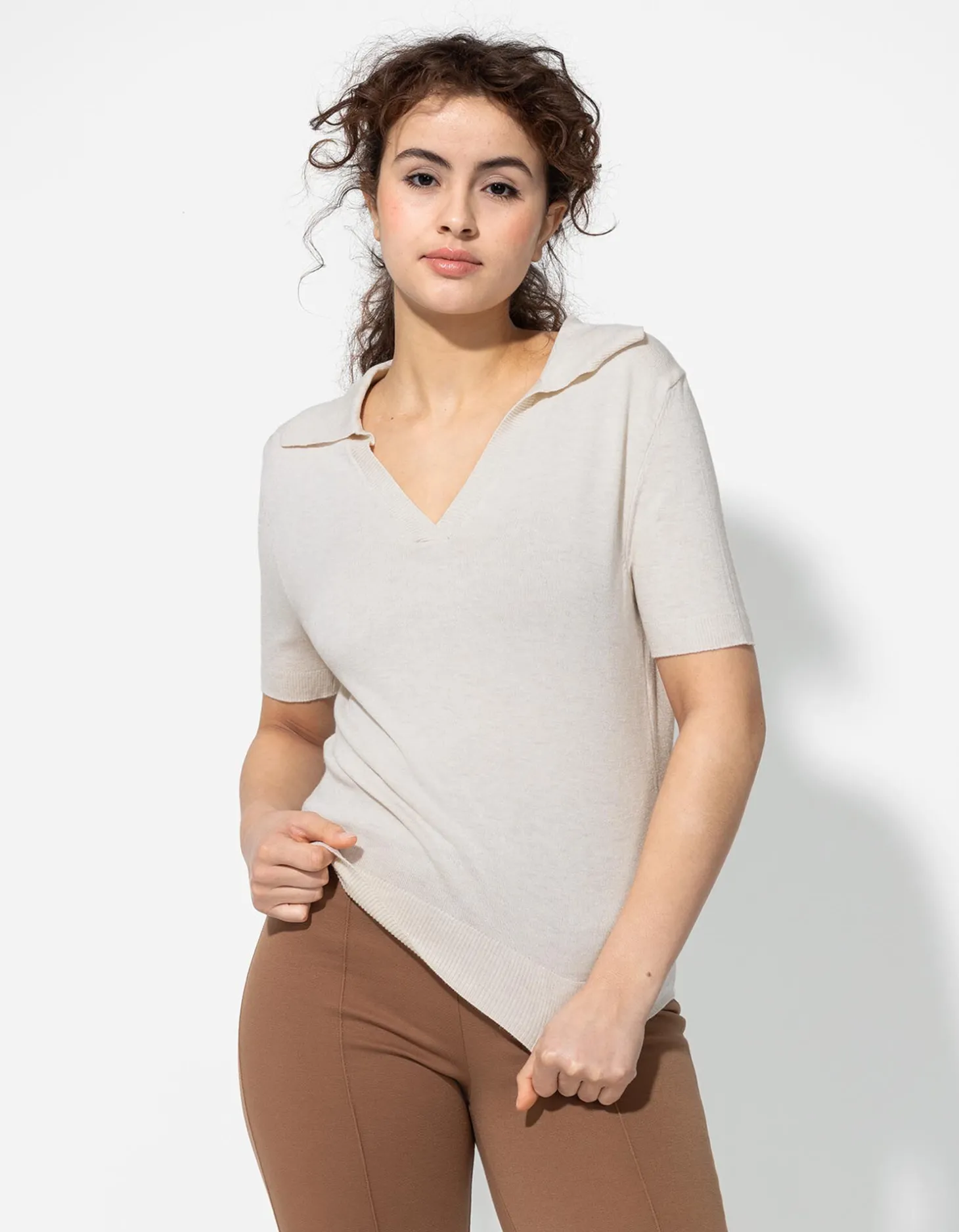Gebreid overhemd - Viscosemix - beige
