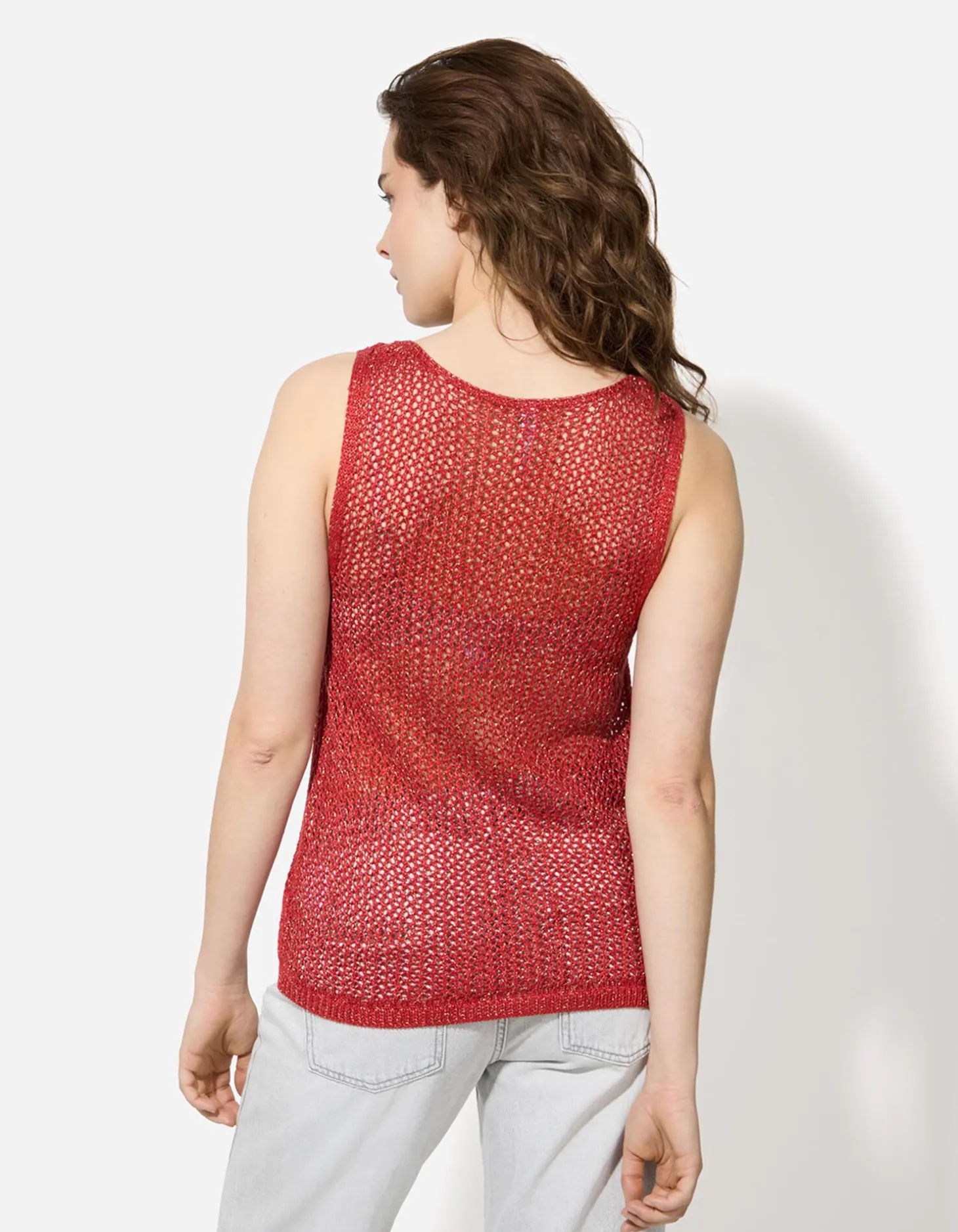 Gebreide top - Lurex - donkerrood