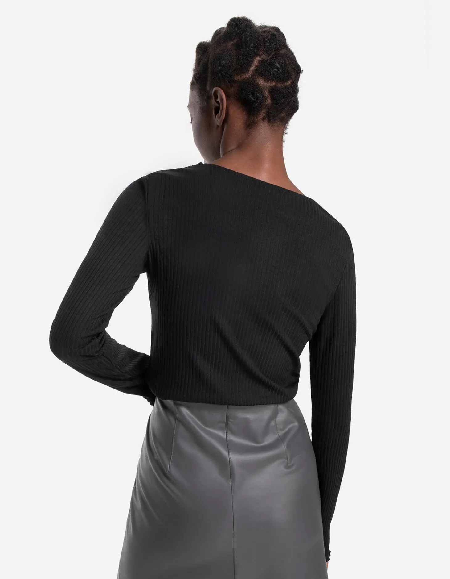 Gesneden shirt met lange mouwen - Geribde structuur - zwart
