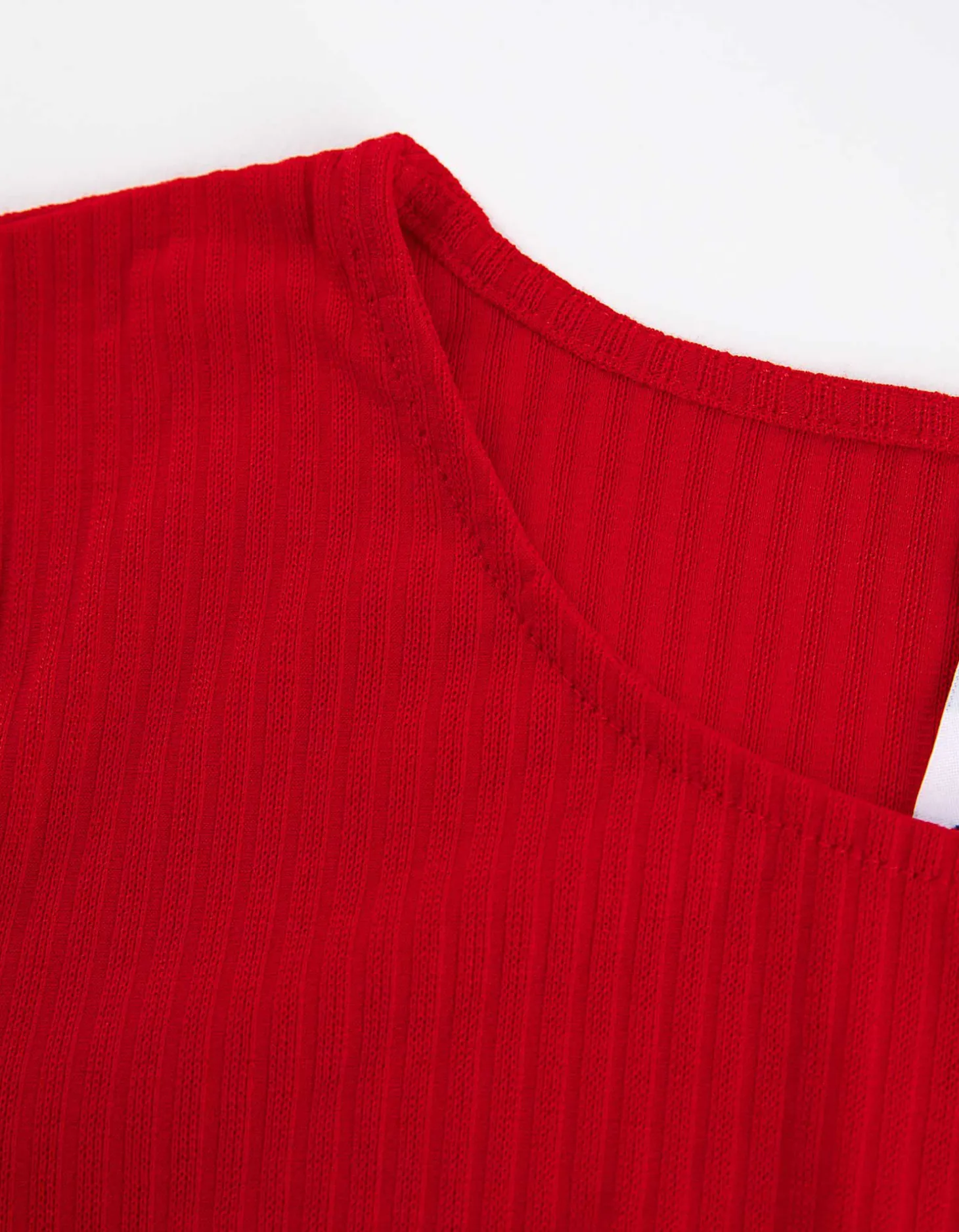 Gesneden shirt met lange mouwen - Geribde structuur - rood