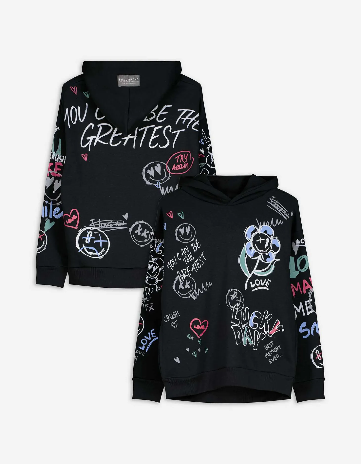 Hoodie - Print all-over - zwart