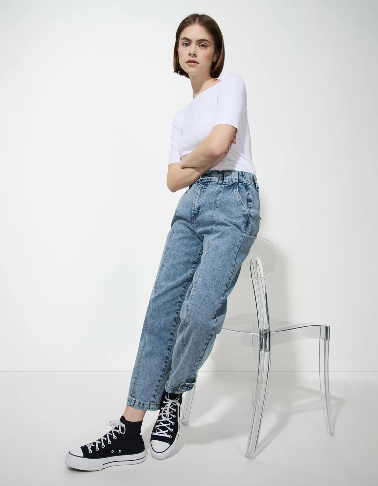 Jeans - Contrastnaden - lichtblauw