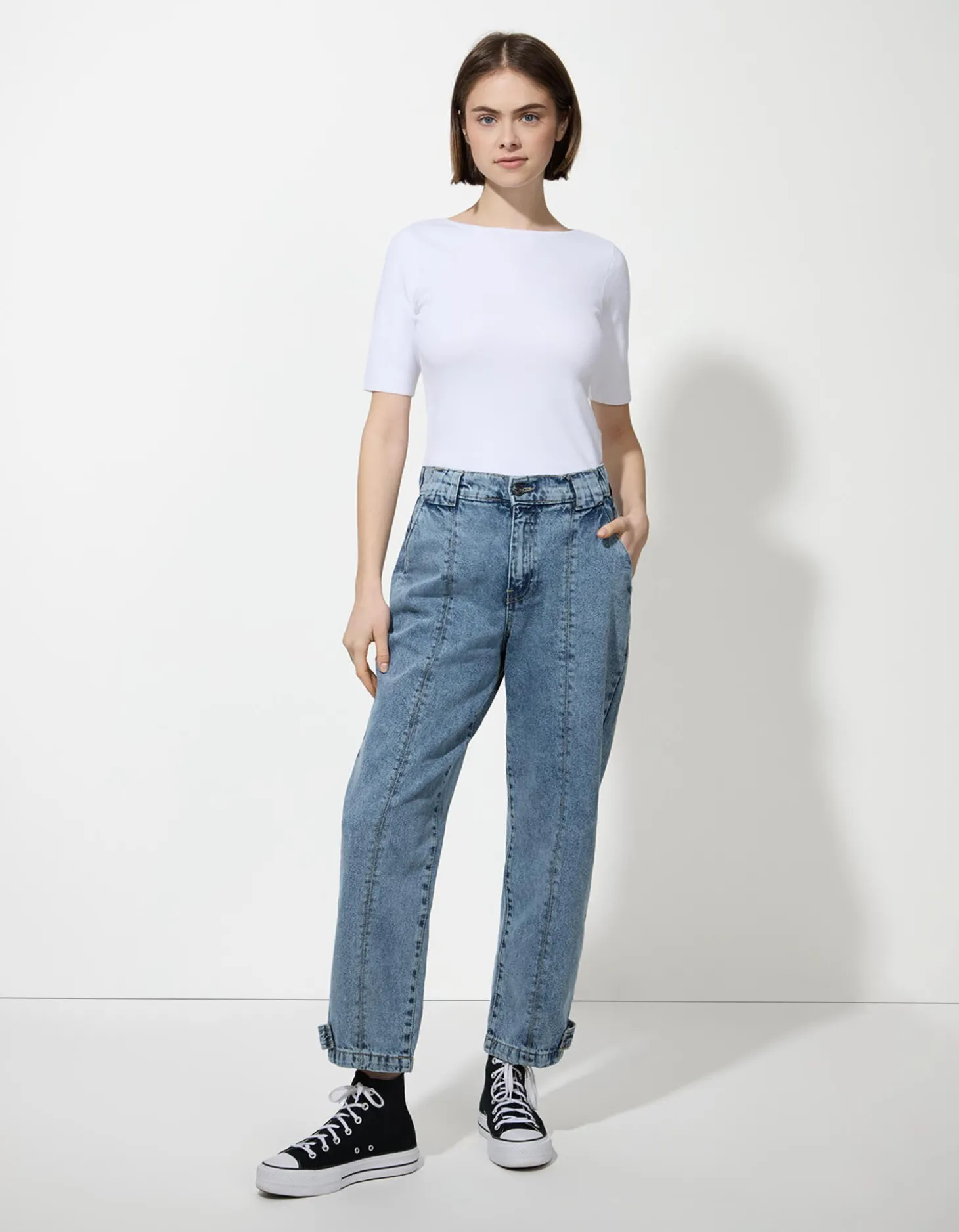 Jeans - Contrastnaden - lichtblauw