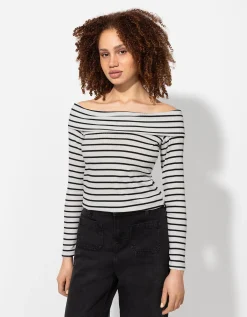 Longsleeve - Carmenhals - wit