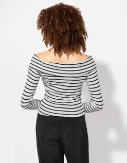 Longsleeve - Carmenhals - wit