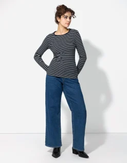 Longsleeve - Geribde structuur - donkerblauw