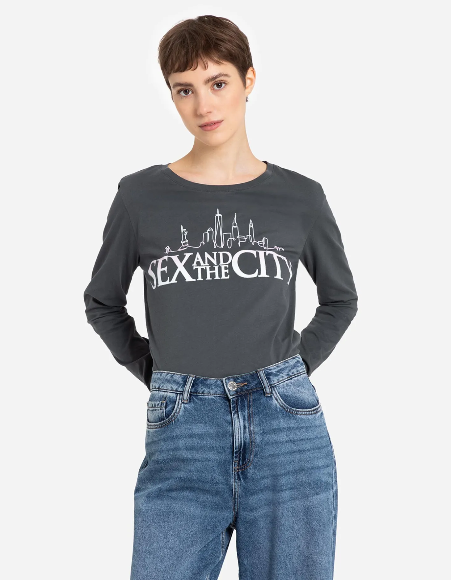 Longsleeve - Glitterprint - donkergrijs