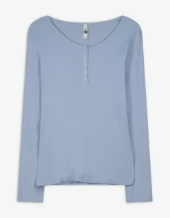 Longsleeve - Knoopsluiting - lichtblauw