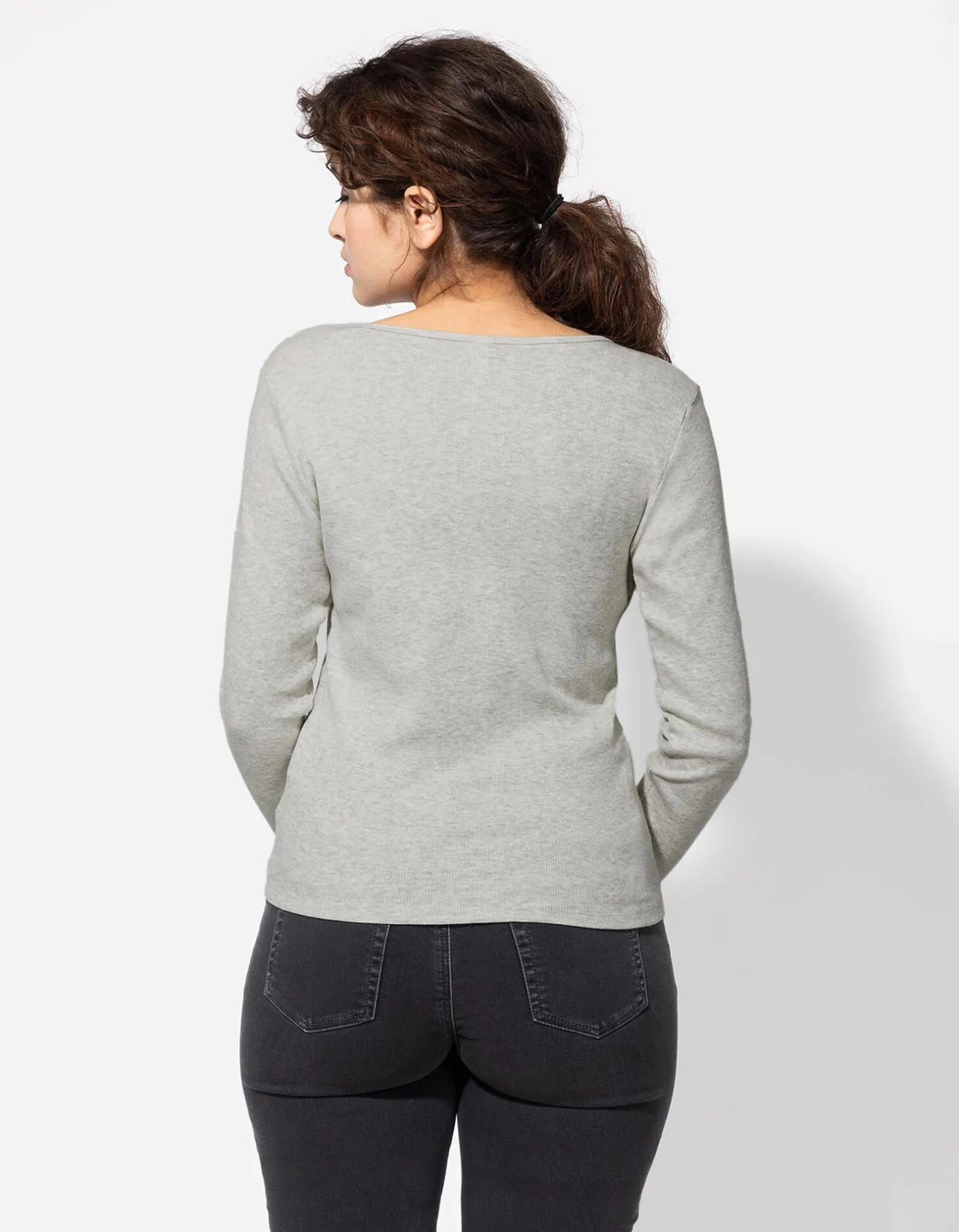 Longsleeve - Knoopsluiting - lichtgrijs