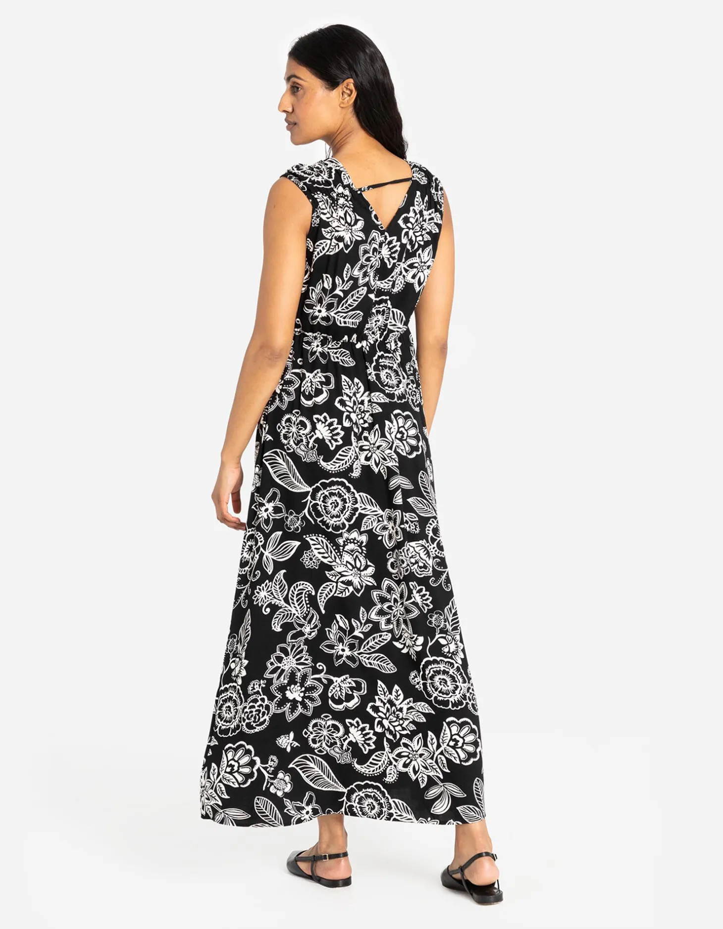Maxi-jurk - Rugdecolleté - zwart