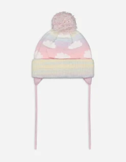 Muts met pompon - fleecevoering - roze
