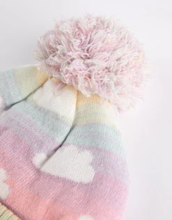 Muts met pompon - fleecevoering - roze