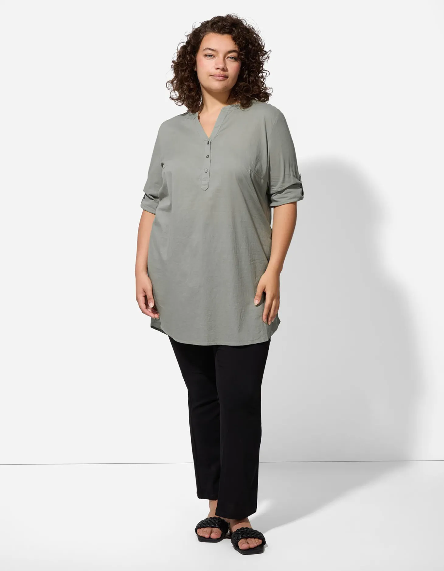 Overhemdblouse - Effen - donkergroen