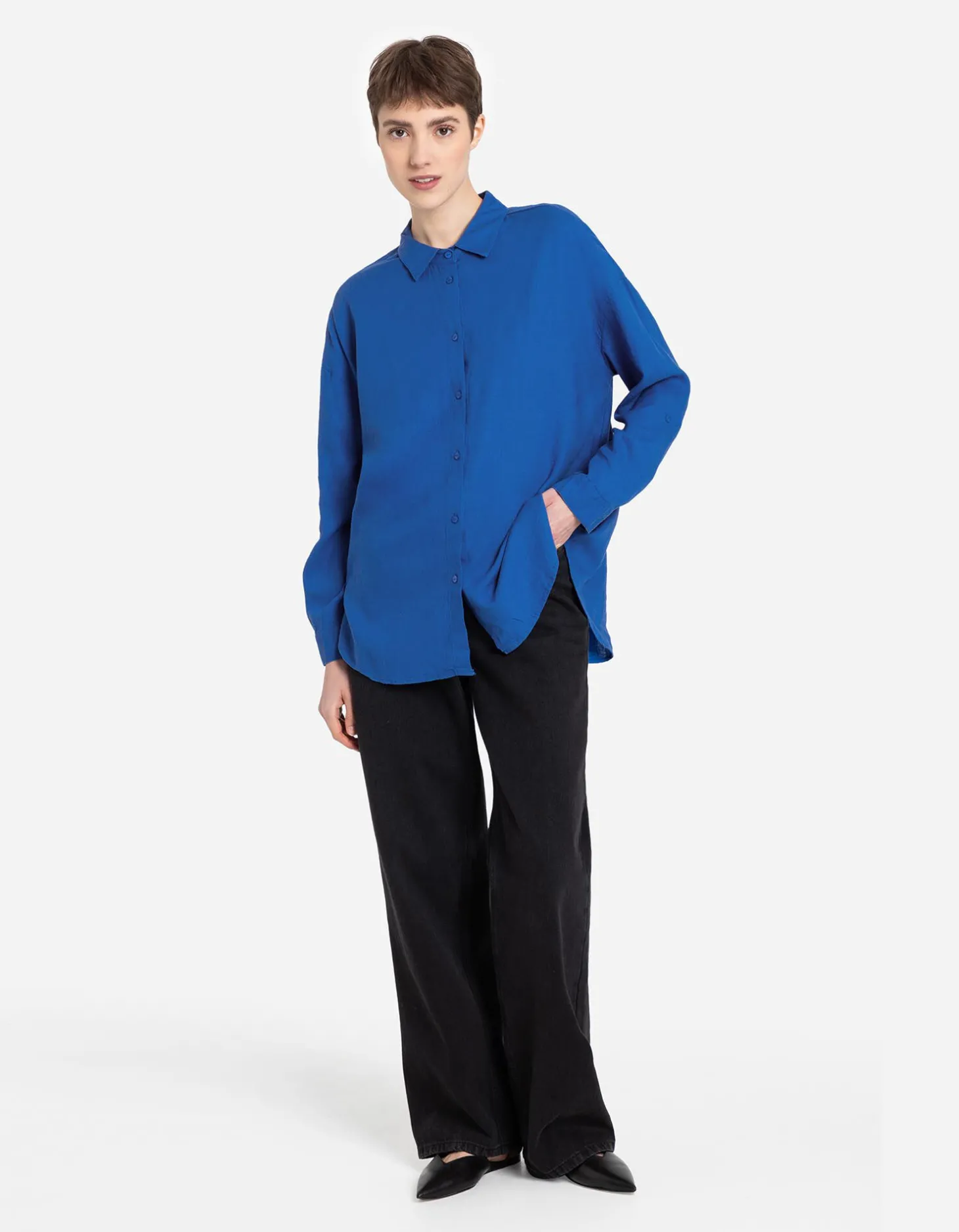 Overhemdblouse - Linnenmix - blauw