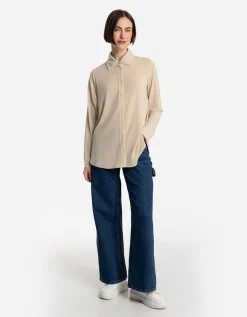 Overhemdblouse - Lurex - beige