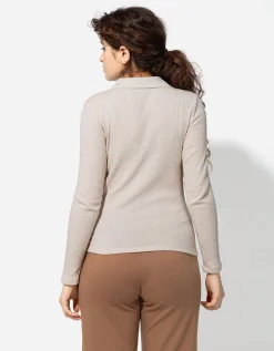 Poloshirt - Geribde structuur - beige