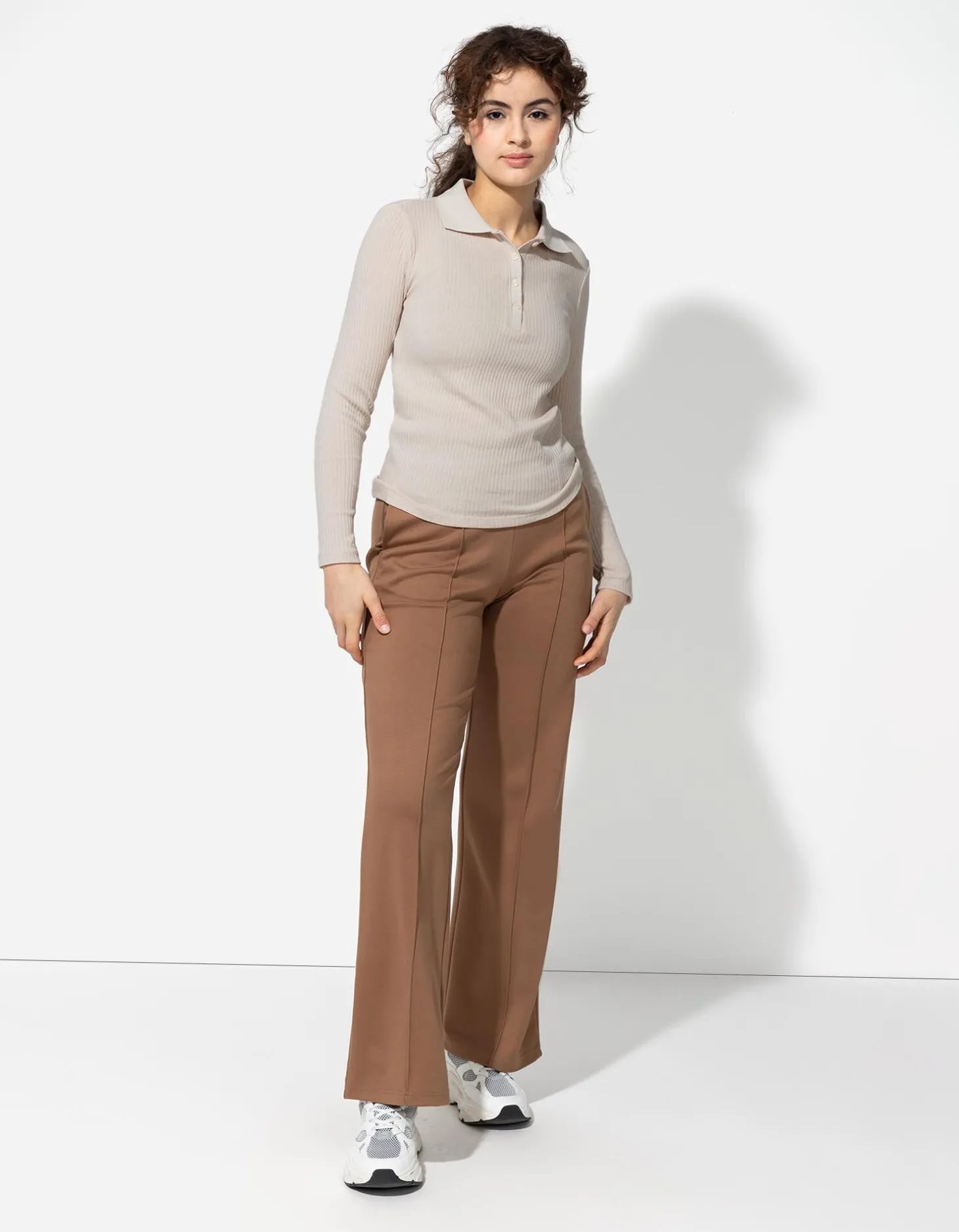 Poloshirt - Geribde structuur - beige