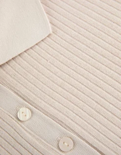 Poloshirt - Geribde structuur - beige