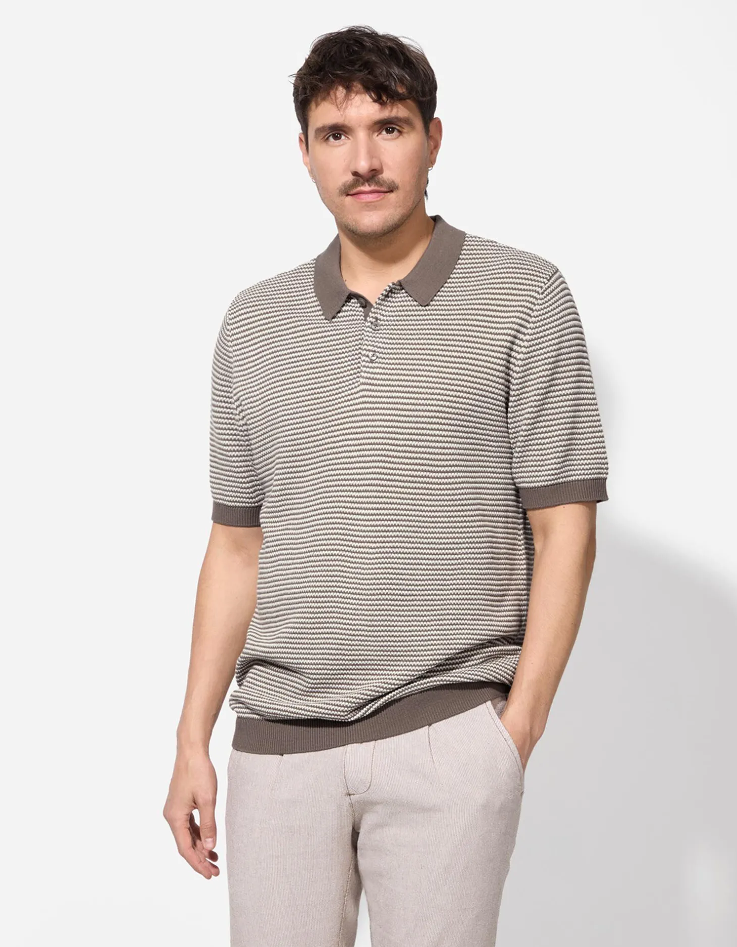 Poloshirt - Motief all-over - lichtbruin