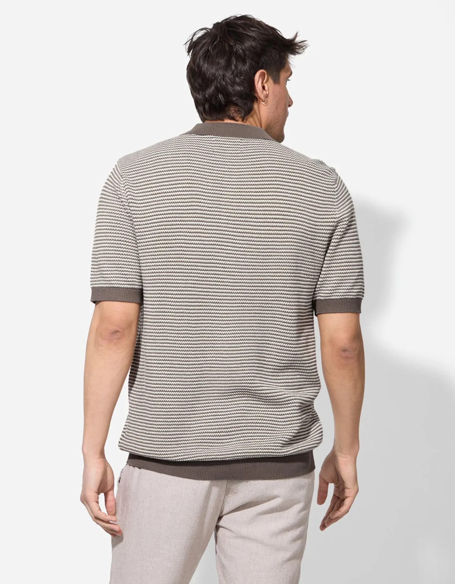 Poloshirt - Motief all-over - lichtbruin