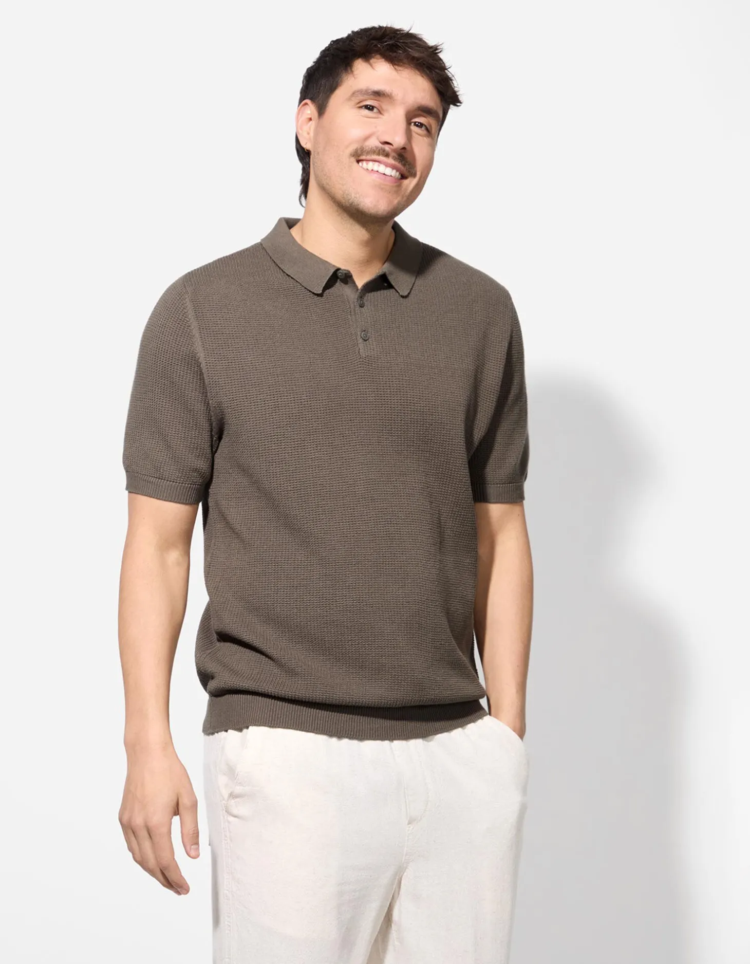 Poloshirt - Polo kraag - lichtbruin