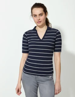 Poloshirt - Strepen - donkerblauw