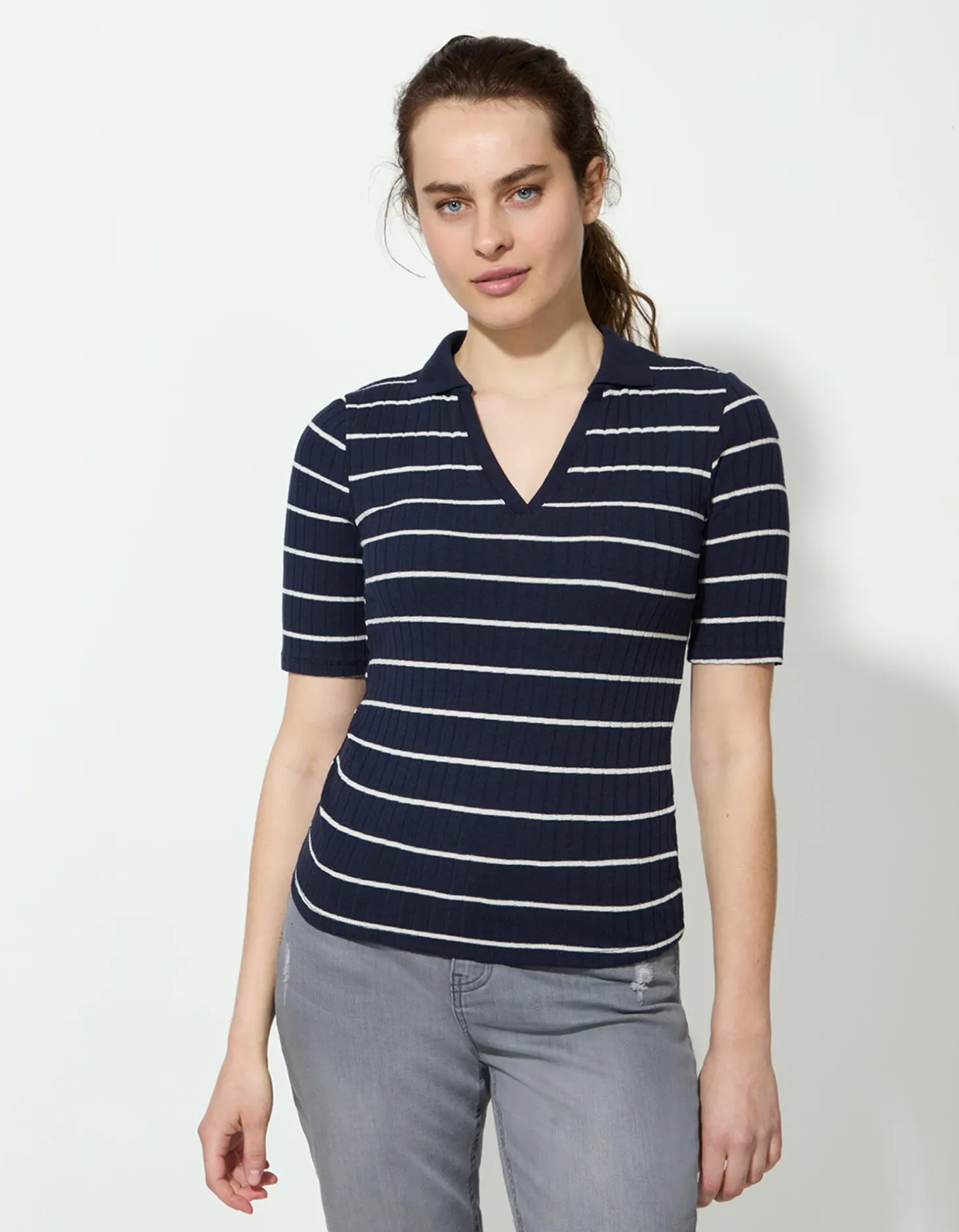 Poloshirt - Strepen - donkerblauw