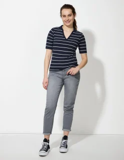 Poloshirt - Strepen - donkerblauw