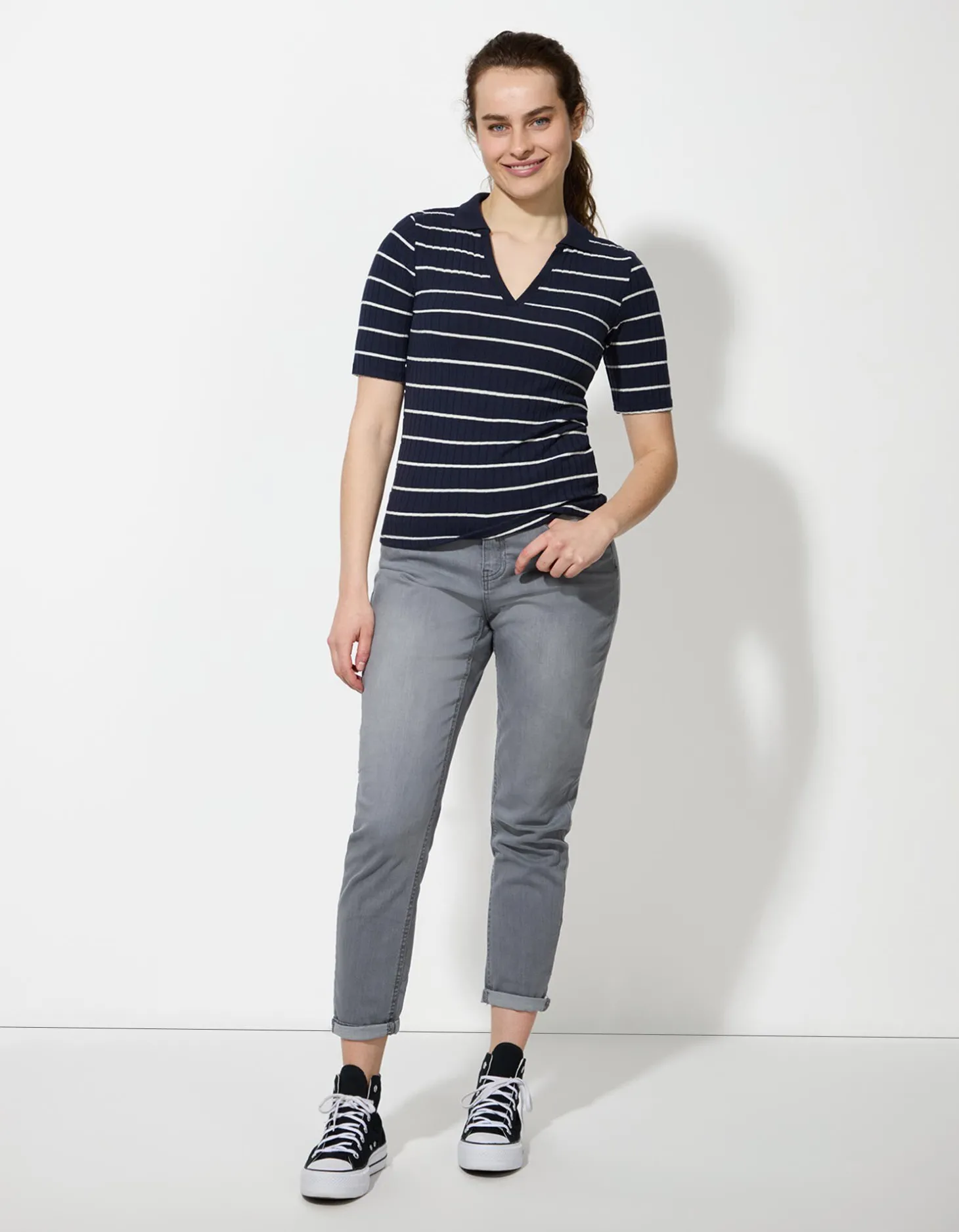 Poloshirt - Strepen - donkerblauw
