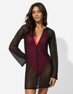 Poncho - Broderie - zwart