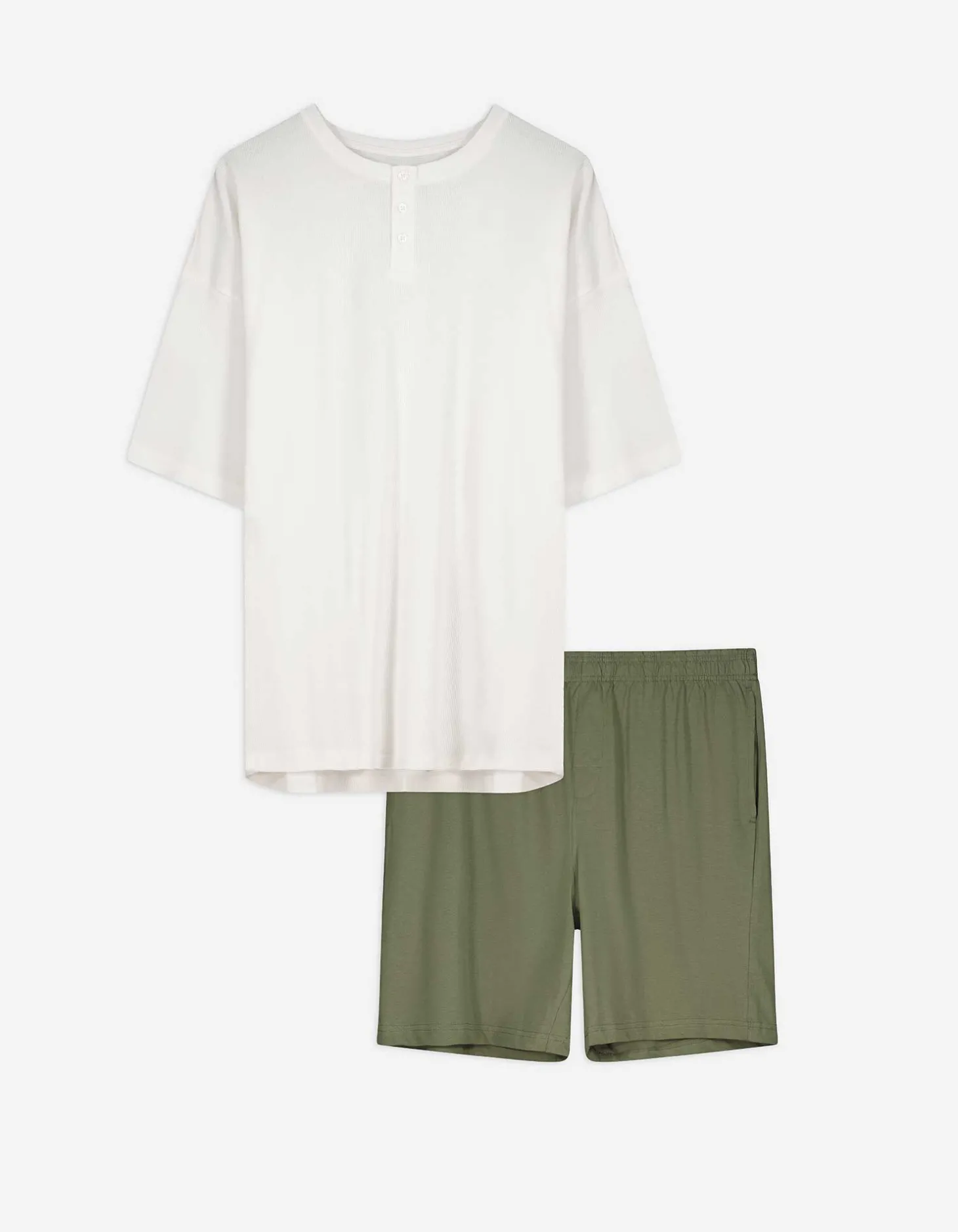 Pyjama set van shirt en broek - Geribd - wit