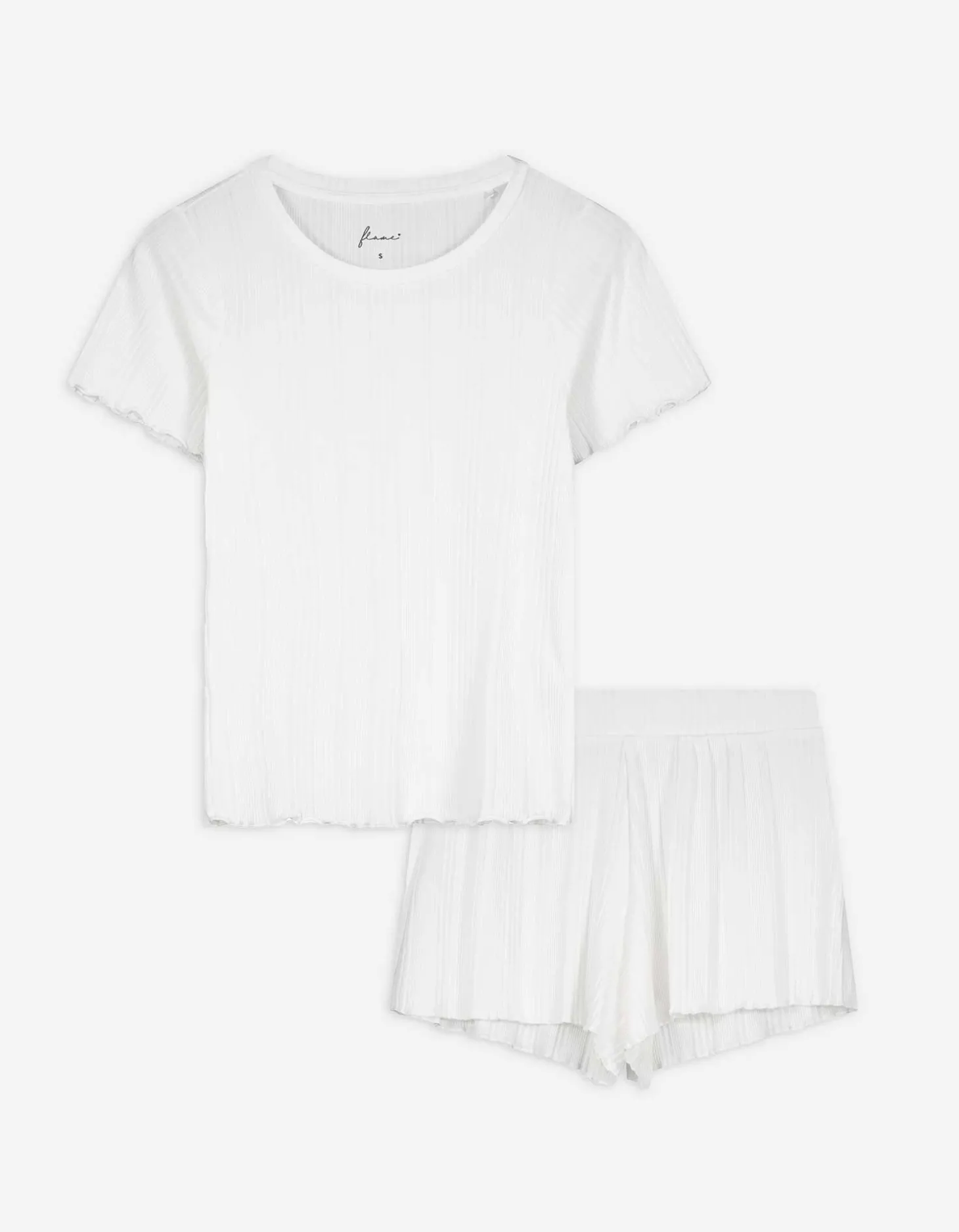 Pyjama set van shirt en broek - Geschulpte zoom - wit