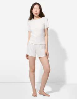 Pyjama set van shirt en broek - Geschulpte zoom - wit