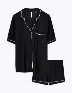 Pyjama set van shirt en shorts - Viscose - zwart