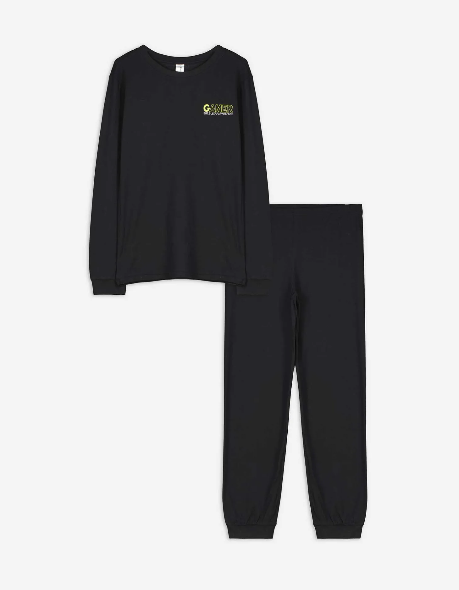 Pyjamaset bestaande uit shirt met lange mouwen en broek - Print op rug - zwart